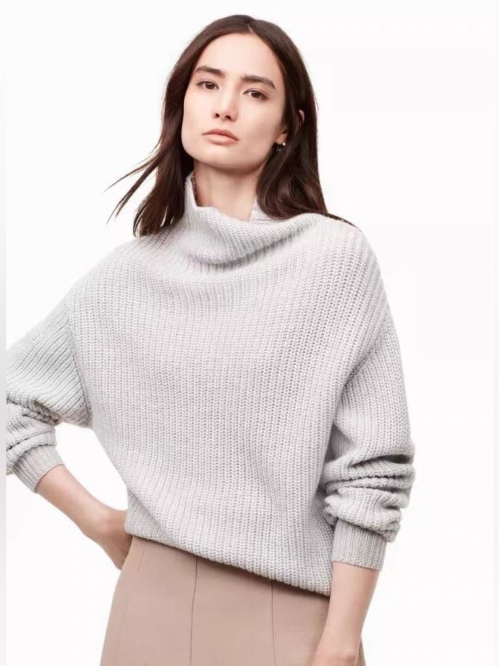 WILFRED Montpellier Sweater Wool Turtleneck Light Grey Mock Neck Medium Aritzia